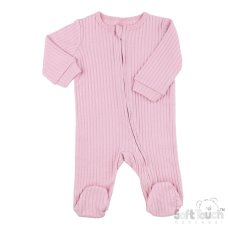 SS4600-DP: Dusty Pink Ribbed Sleepsuit (0-3 Months)